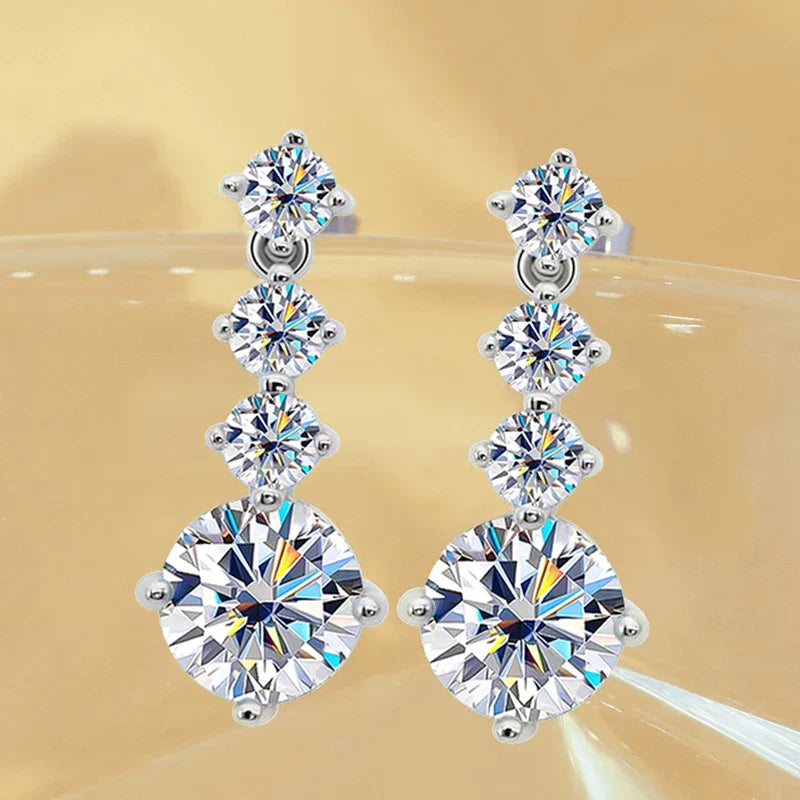 S925 Silver Moissanite Drop Earrings For Women 2.6 Carat Real Moissanite Lab Diamond Engagement Wedding Fine Jewelry Gift