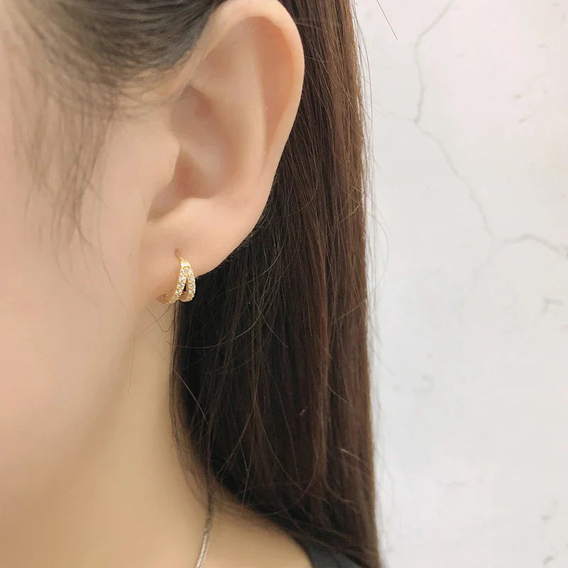 925 Sterling Silver Fashion Luxury Shiny Double Layer Zircon Huggies Hoop Earrings for Women Plated 18k Gold Fine Jewelry
