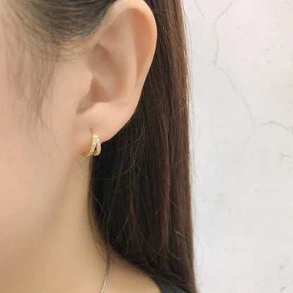925 Sterling Silver Fashion Luxury Shiny Double Layer Zircon Huggies Hoop Earrings for Women Plated 18k Gold Fine Jewelry