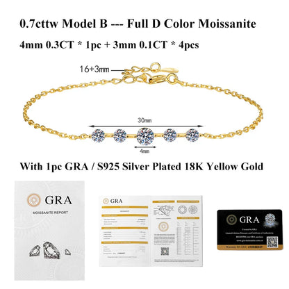 Micro Full 2/2.5/3mm D Color Moissanite Diamond Tennis Bracelet for Woman 925 Silver Plated 18k Adjustable Link Bracelets