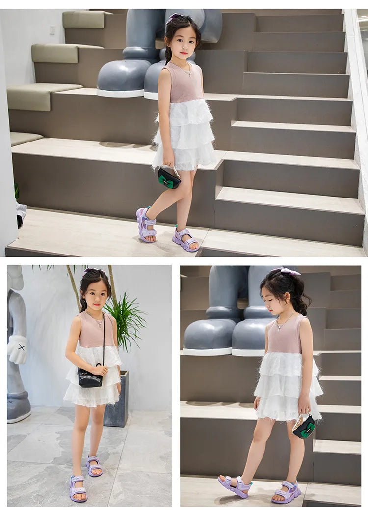 2026 New Summer Girls Sports Sandals Love Heart Decor Soft Non-Slip Beach Sandals For 3-12 Years Old Kids