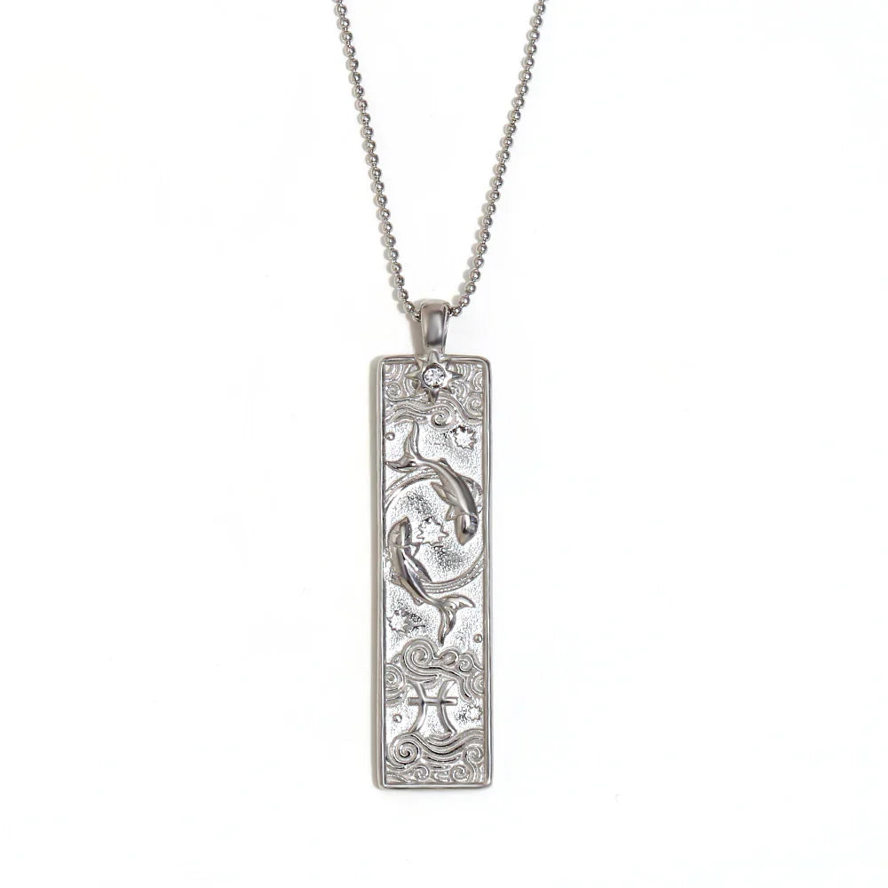 18k Gold Plated Rectangle Shape 12 Constellation Pendant Necklace Stainless Steel Waterproof Fashion Women's Jewelry