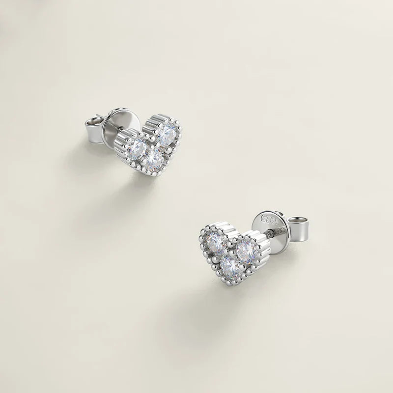 D Vvs1 3mm Cute Moissanite Stud Earrings for Women Elegant Heart Shape Ear S925 Sterling Silver Jewelry Birthday Gifts
