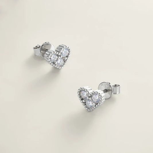 D Vvs1 3mm Cute Moissanite Stud Earrings for Women Elegant Heart Shape Ear S925 Sterling Silver Jewelry Birthday Gifts