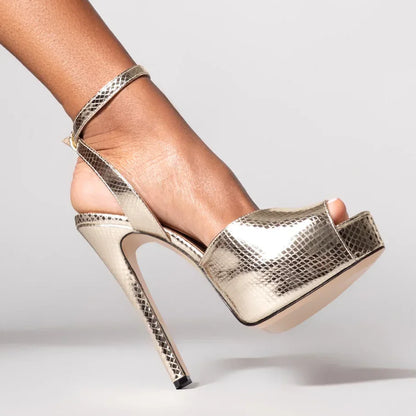 Red Patent Leather Platform High Heels  Stiletto Ankle Buckle Strap Solid New Arrivals Fashion Slingback Buckle Strap Shoes
