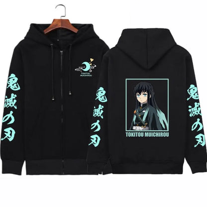 Y2k Anime Demon Slayer Zip Up Hooded Jacket Women Men Sweatshirt Streetwear Oversized Casual Long-sleeved Tops Autumn Winter New