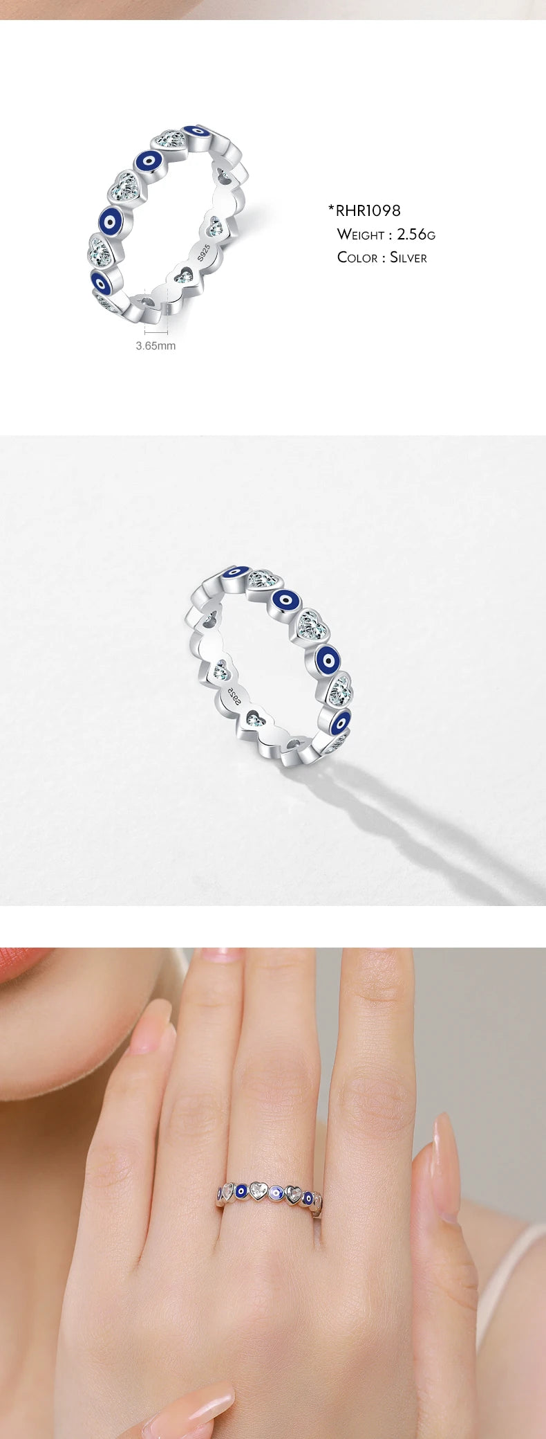 925 Sterling Silver Cute Blue Ghost Eyes Ring Sparkling Clear Cubic Zirconia For Women Fine Fashion Jewelry Birthday Gift