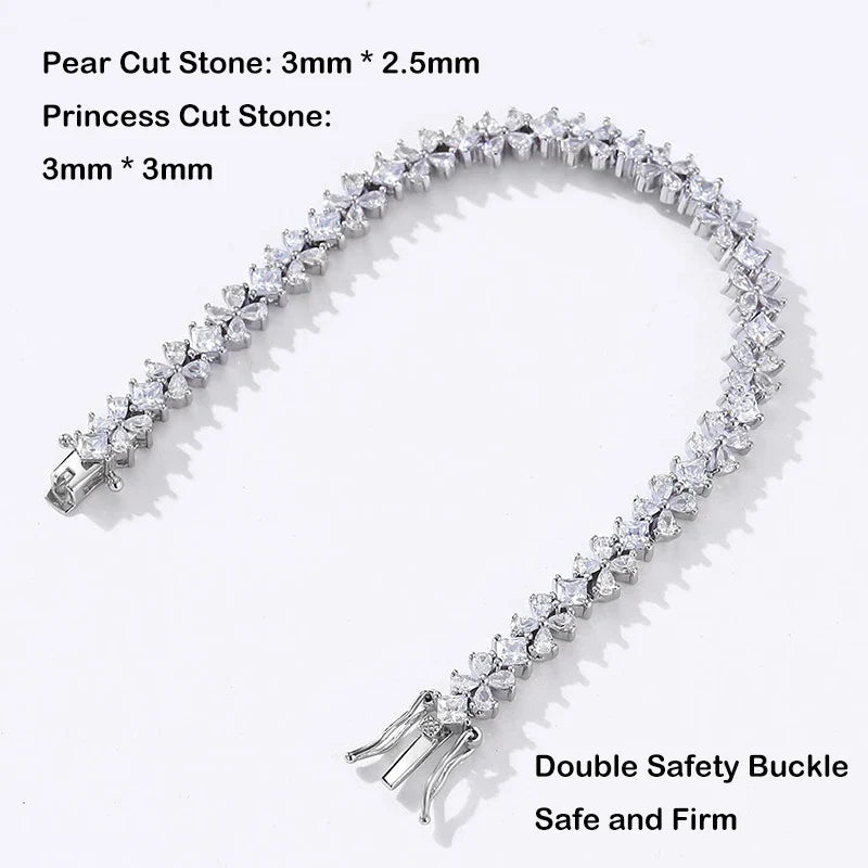 Original Clover Pear Cut Zircon Tennis Bracelet for Women Lady S925 Silver High Carbon Gemstone Link Bracelets Wholesale