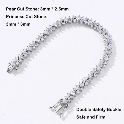 Original Clover Pear Cut Zircon Tennis Bracelet for Women Lady S925 Silver High Carbon Gemstone Link Bracelets Wholesale