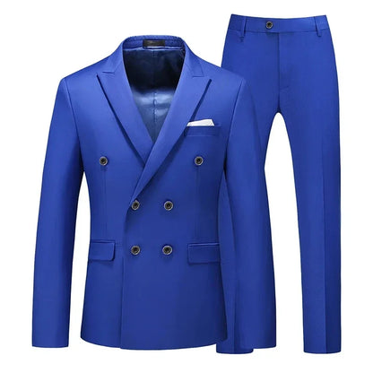 2 Pieces Double Breasted Formal Men Suits Slim FitGroom Tuxedos for Wedding Peaked Lapel Custom Male Blazer Prom Daily Wear