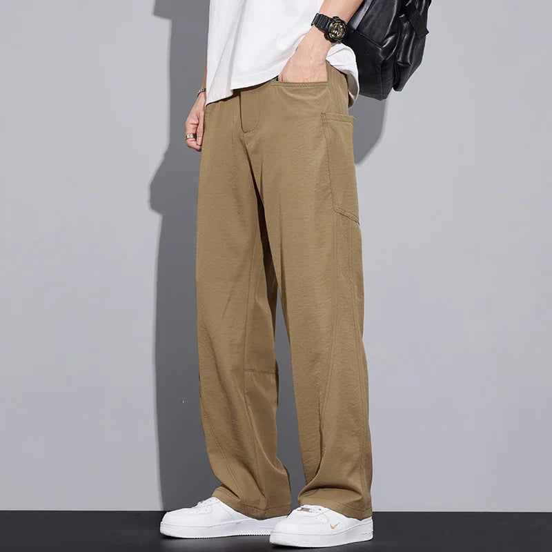 2026 Summer Thin Men's Loose Pants with Large Pockets Work Style Casual Straight Solid Color Male Simple Baggy Pants