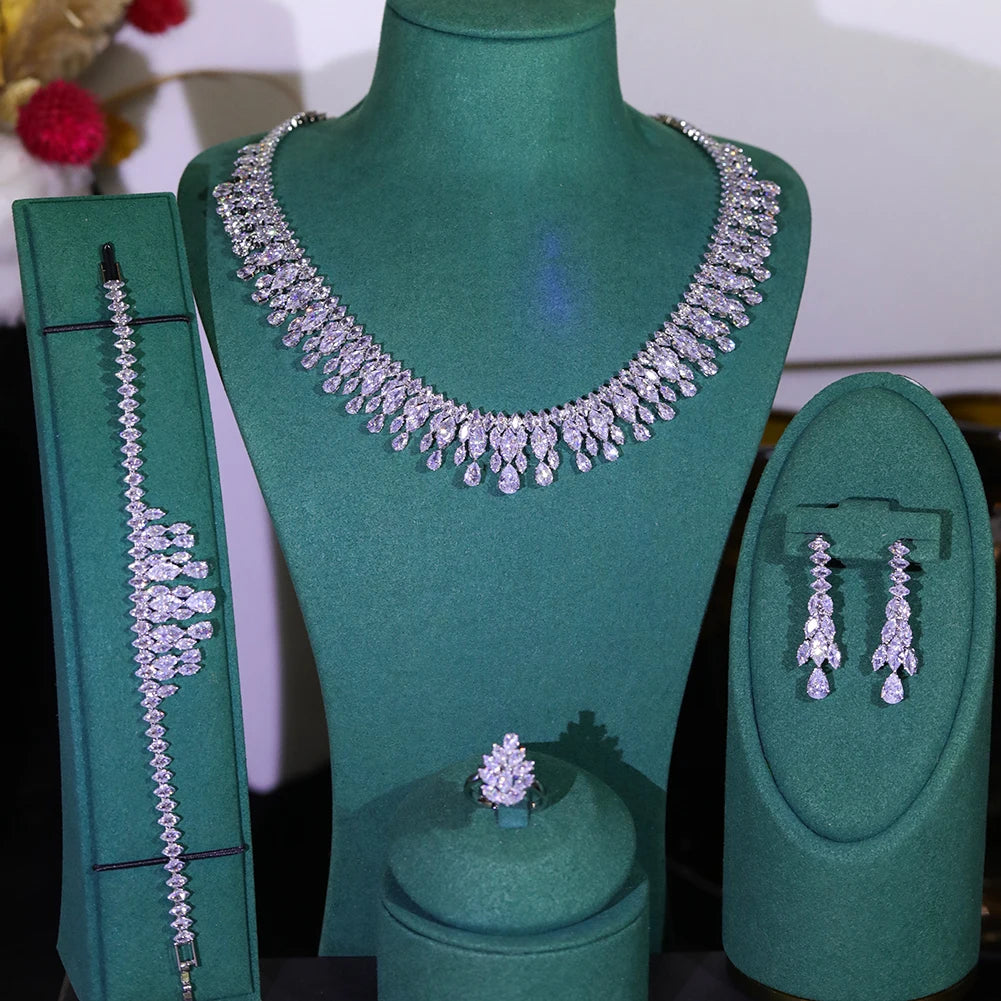 Cubic Zirconia Necklace and Earring Bridal Jewelry Set for Women Prom Wedding Party Accessories