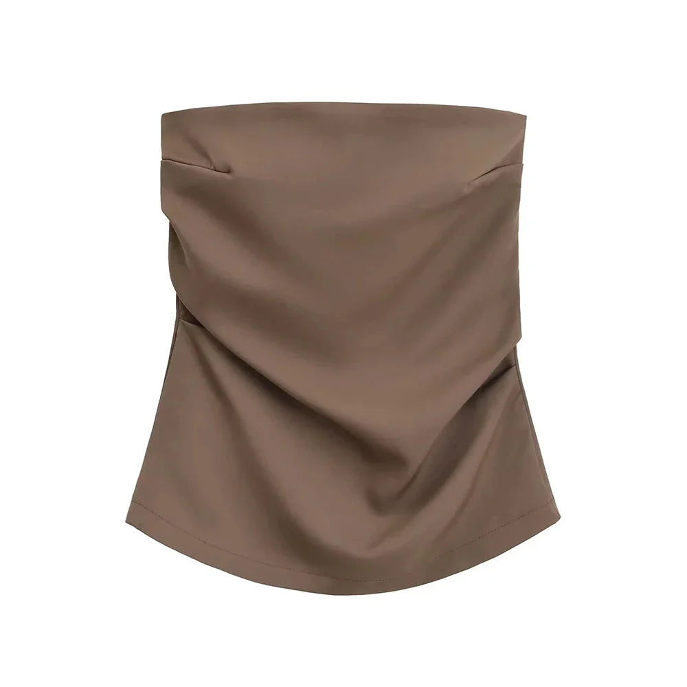 Strapless Draped Bustier Tops for Women, Straight Neck, Back Zipper, Female Camis, Fashion