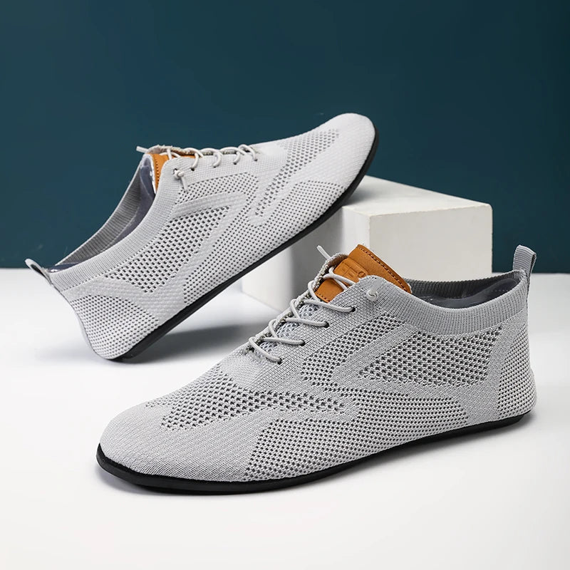 Sapatos Masculinos de Verão em Malha, Sapatilhas Planas para Uso Exterior, Sapatos de Caminhada de Alta Qualidade, Confortáveis, com Cadarço, Respiráveis, Antiderrapantes, Casuais