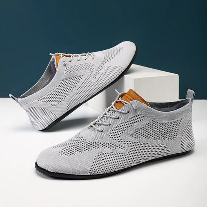 Sapatos Masculinos de Verão em Malha, Sapatilhas Planas para Uso Exterior, Sapatos de Caminhada de Alta Qualidade, Confortáveis, com Cadarço, Respiráveis, Antiderrapantes, Casuais