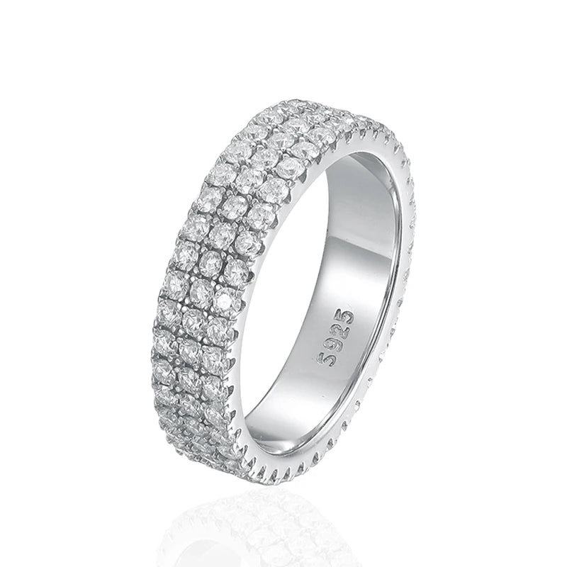 Full Moissanite Ring Sterling Silver 925 with Gold Plated Wedding Engagement Eternity Band Patry Luxury Jewelry for Women