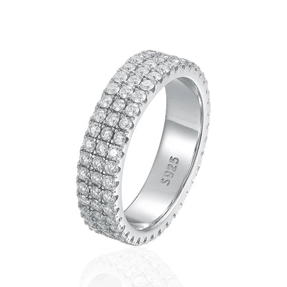 Full Moissanite Ring Sterling Silver 925 with Gold Plated Wedding Engagement Eternity Band Patry Luxury Jewelry for Women