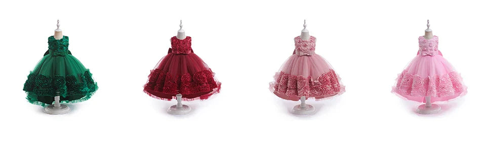 Summer Flower Party Girls Dress Christmas Costume Tulle Trailing Bridesmaid Princess Kids Dresses for Girl Wedding Birthday Gown