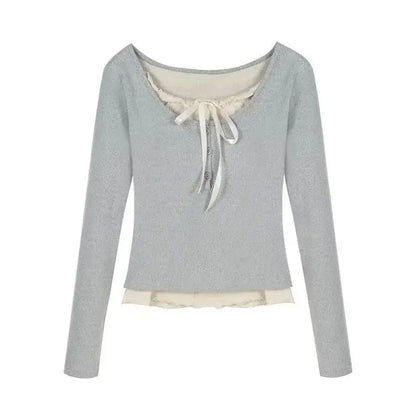 2026 Summer Kawaii Sweet Y2k Crop Tops Woman Casual Slim Long Sleeve Blouse Solid Korean Fashion Bodycon Pullover Office Lady