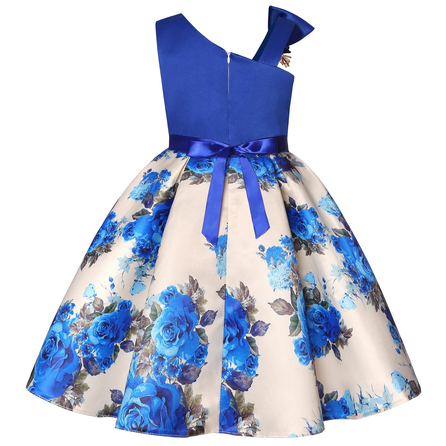 Off-the-Shoulder Dress European and American Princess Dress Girls' Printed Formal Dress Children's Hostess Dress