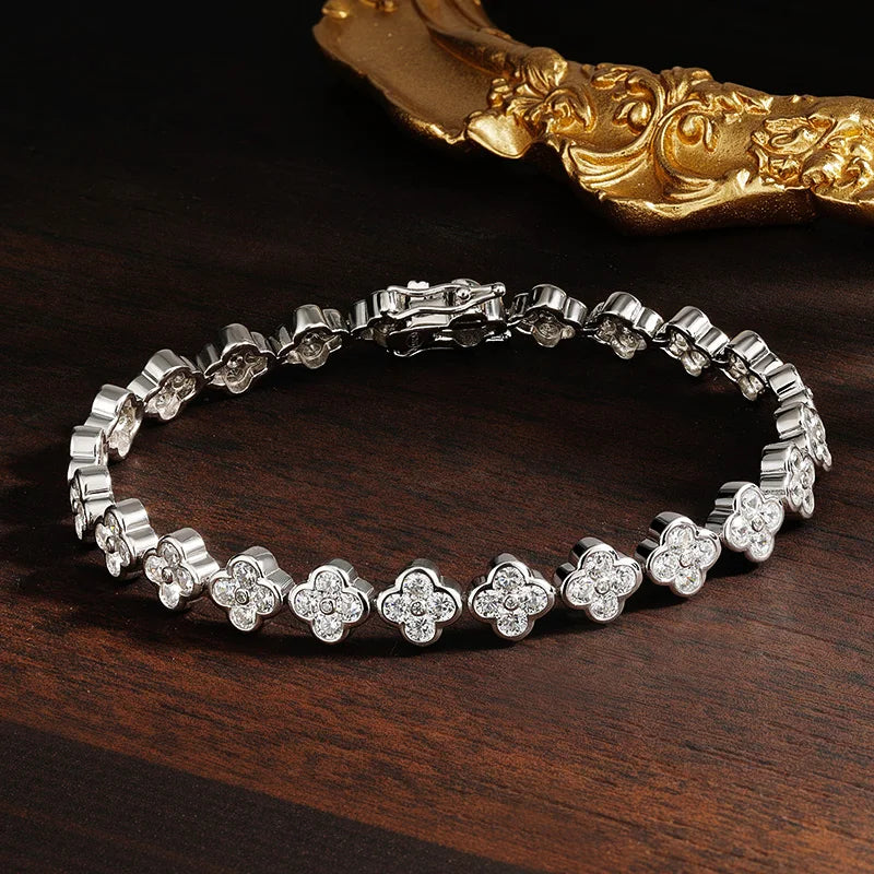 D VVS1 Moissanite Tennis Bracelet 2mm Diamond GRA Certified s925 Sterling Silver Four Leaf Clover Bracelets for Women