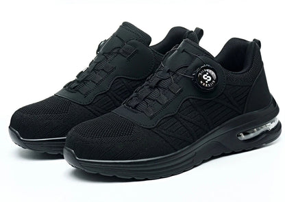 Men's Safety Shoes Steel Toe Anti- Crush Puncture Resistant Kevlar Pure Black Button Air Cushion Lightweight Work Shoes