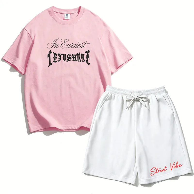 2Pcs Boys Cotton Summer Outfit Gothic Street Style Print T-shirt and Shorts Casual Sportswear for Kids 3-14Y RZ29