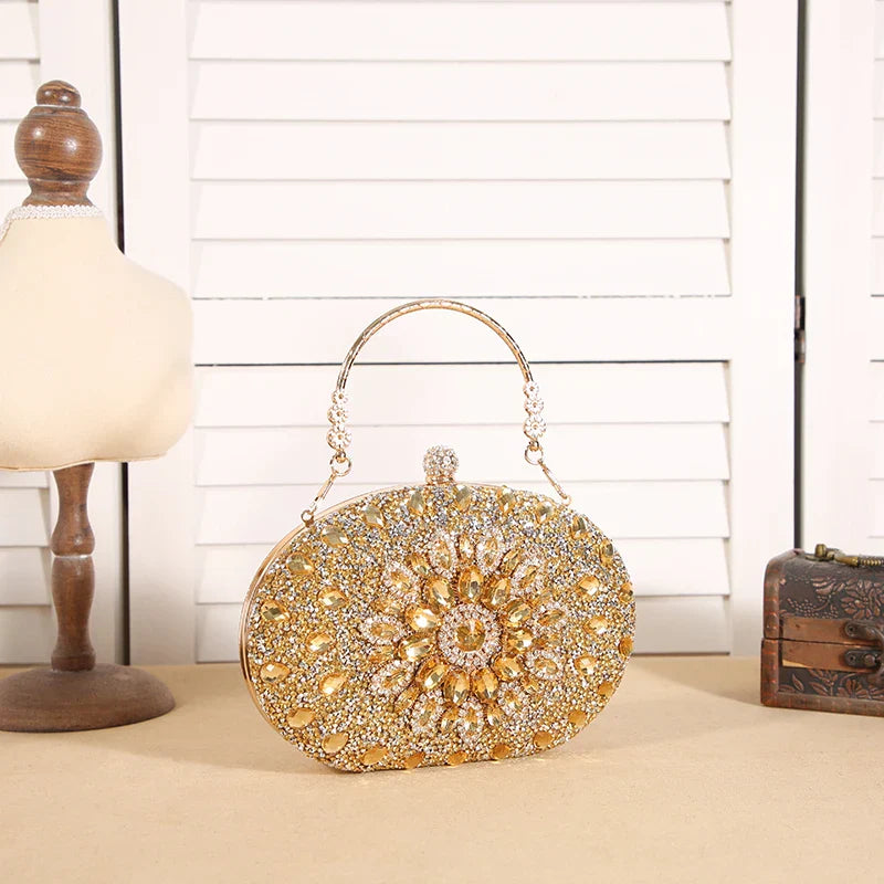 Cross-border explosive sunflower dinner bag Fashion banquet clutch bag Dress evening bag Diamond set bag European and American p