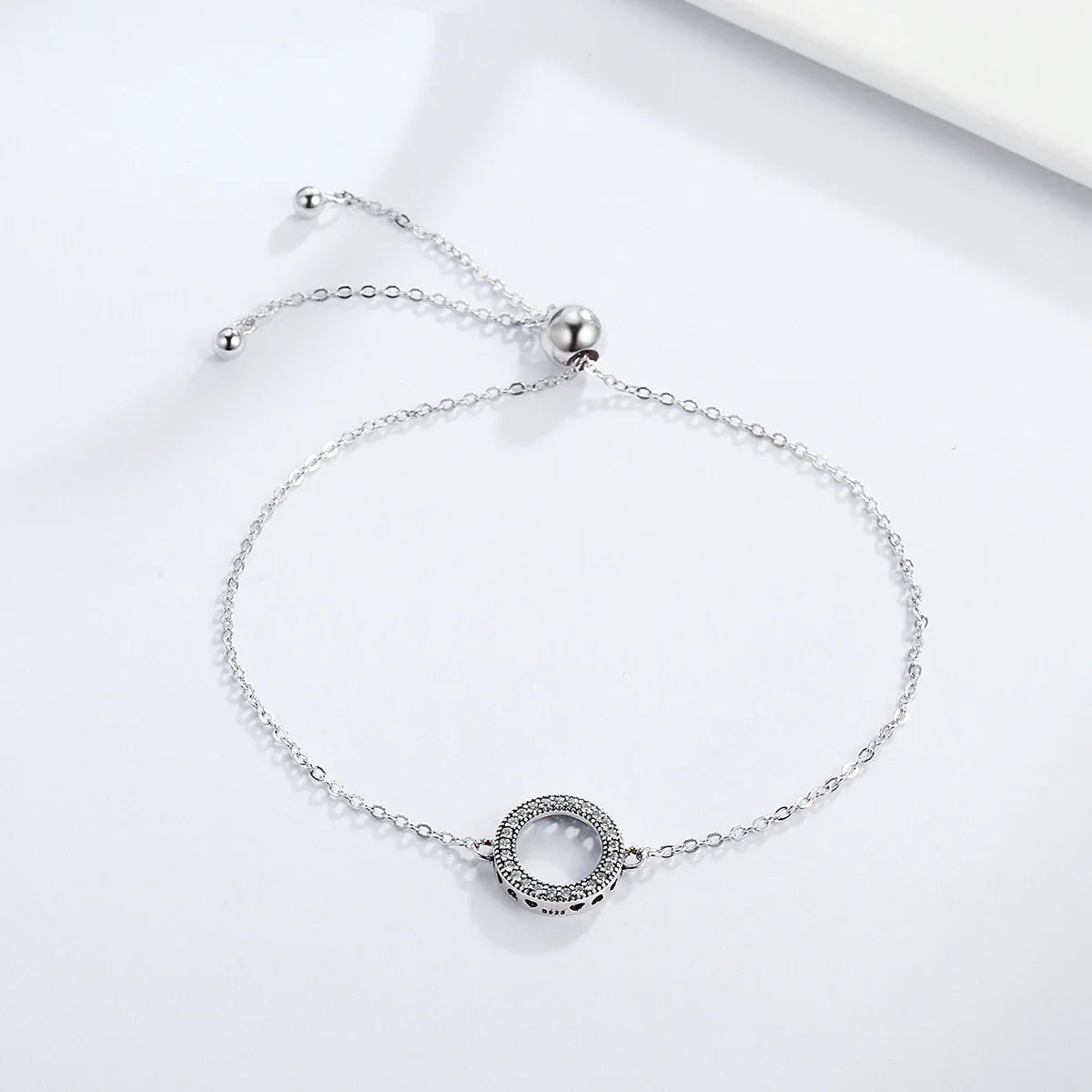 925 Sterling Silver Classic Zircon Hollow Circle Bracelet Hearts Strand Chain Link for Women Vintage Fine Jewelry SCB030