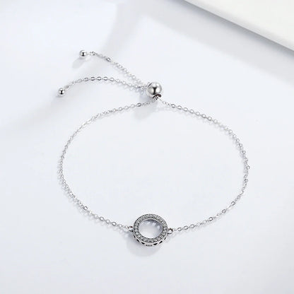925 Sterling Silver Classic Zircon Hollow Circle Bracelet Hearts Strand Chain Link for Women Vintage Fine Jewelry SCB030