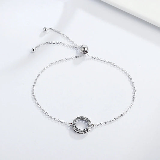 925 Sterling Silver Classic Zircon Hollow Circle Bracelet Hearts Strand Chain Link for Women Vintage Fine Jewelry SCB030