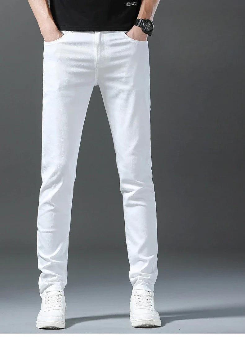 New 98% Cotton Men's Fashion Slim Jeans Stretch Straight Spring Autumn Luxury Denim Trousers Casual Business Pencil Pants