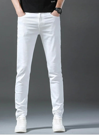 New 98% Cotton Men's Fashion Slim Jeans Stretch Straight Spring Autumn Luxury Denim Trousers Casual Business Pencil Pants