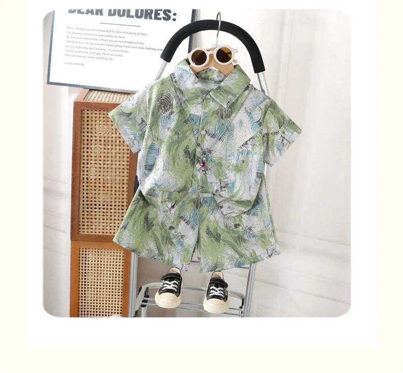0-8Y Kids Baby Boy Clothes Summer Floral Print Sets 2Pcs Short Sleeve Shirt+Shorts Child Boy Beach Wear Casual Outfits