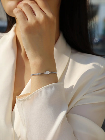 1CT Oval Cut D Color Moissanite Diamond Bracelet for Women 925 Silver Plated 18k Adjustable 16-21cm Cuban Link Bracelets