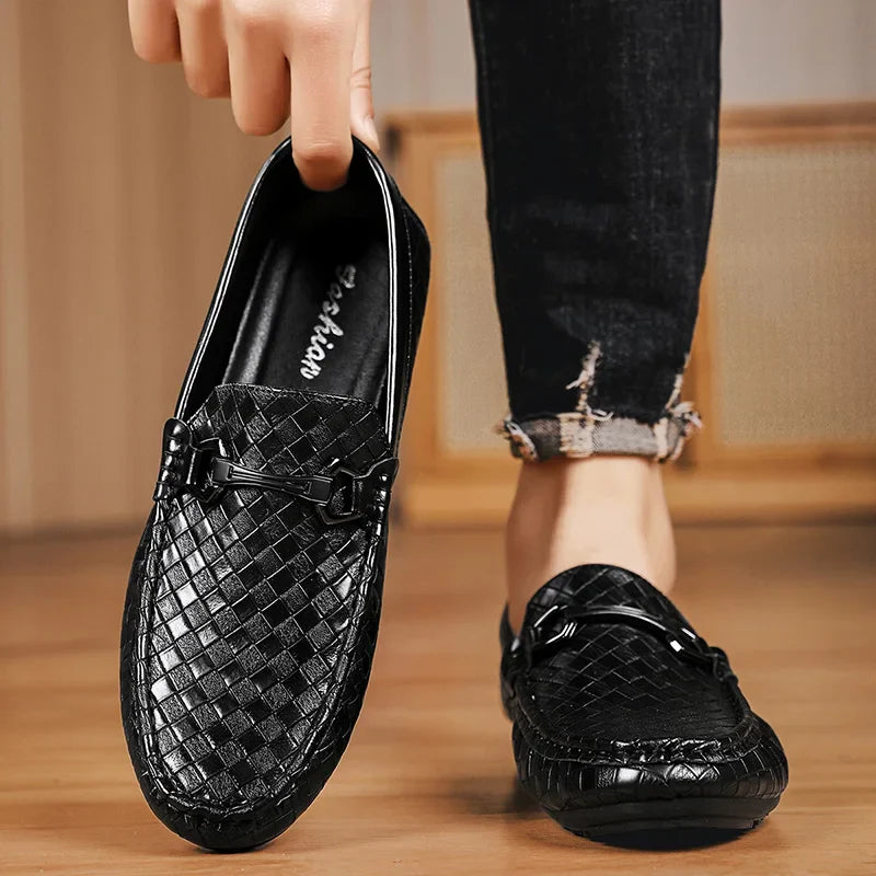 Men Loafers Fashion Leather Men Casual Shoes Slip on Flats Comfortable Boat Shoes Lightweight Walking Driving Shoes