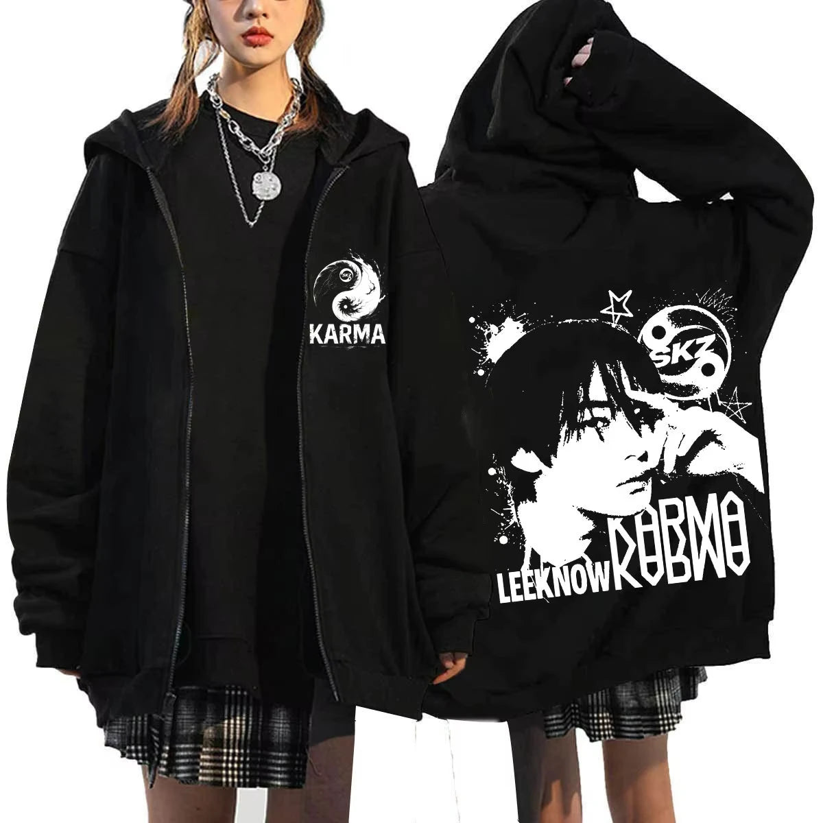 KPOP The 4th Album KARMA FELIX HAN BANGCHAN CHANGBIN HYUNJIN SEUNGMIN LEE KNOW Zip Up Women/Men Hoodie Sweatshirt Couple Clothes
