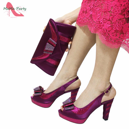 Fashion Pretty Peep Toe African Women Shoes Matching Bag Set in Silver Color Elegant Style Platform Sandals for Party