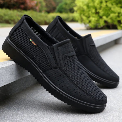 Men's Summer Mesh Breathable Slip-On Casual PU Driving Sandals Low-Top Round-Toe Slip-On Shoes with Textile Inner Sole