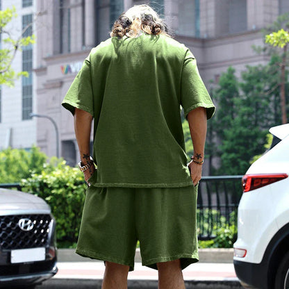 2024 Summer New Men's Set Japanese Style Plus Size Casual Loose Sports Suit Short Sleeve T-shirt Shorts Two-piece Men's Clothing