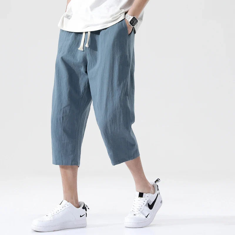Men's Cotton Linen Casual Pants Breathable Trend Capris Pants Harlan Cotton