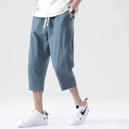 Men's Cotton Linen Casual Pants Breathable Trend Capris Pants Harlan Cotton