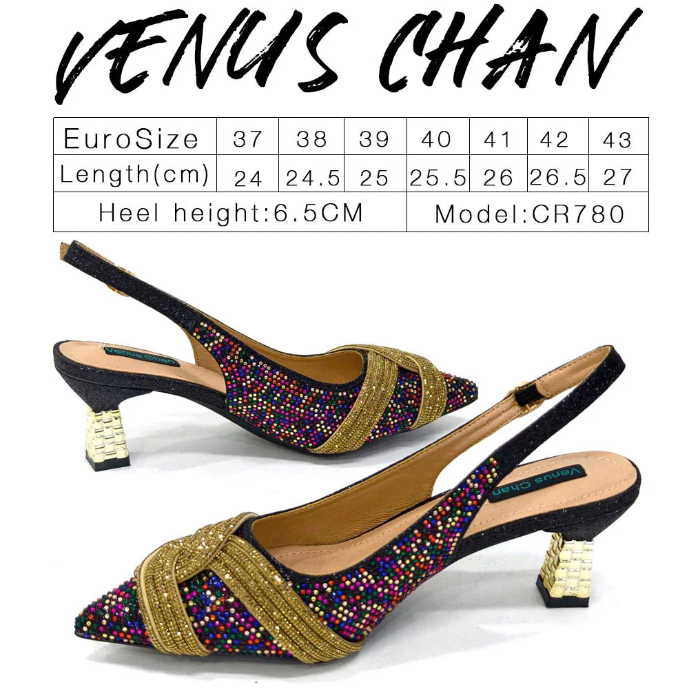 Black Hollow Design With Pointed Shoes And Fashion Three-Dimensional Bag Cozy Rhinestones Are Suitable For Parties