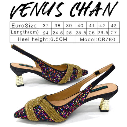 Nigerian Heel Party for Women Shoes and Bag Set Champagne Colour Rhinestone Handbag Italian Design Wedding INS 2024