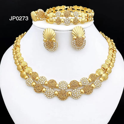 latest Italian Ladies Fine Jewelry Sets Gold Color Women Necklace Earrings African Big Jewelry Wedding Party Gift