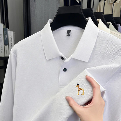 100% Cotton Luxury Brand Men's Polo Shirt Exquisite Dog Embroid Long Sleeve Fashion Quality Lapel T-Shirt Business Casual Menswear