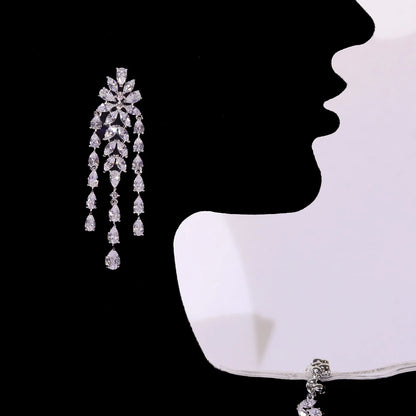 New CZ Design African Bridal Jewelry Set Fashion Leaf Shape Fringe Zircon Necklace 2-piece Set Women's Wedding Party Accessories