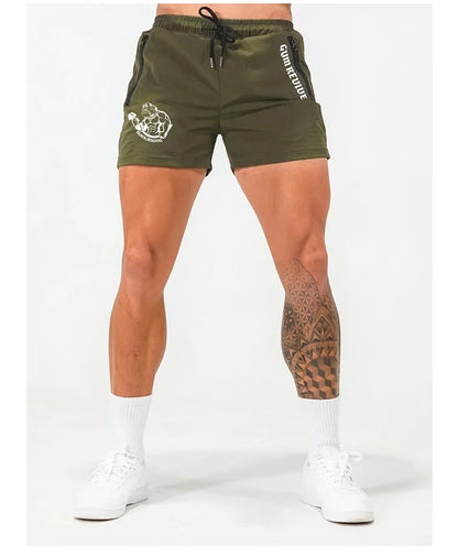 Men's Printed Shorts Summer Quick Dry Side Double Zipper Pockets Design Running Basketball Training Gym Shorts
