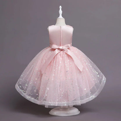 Summer Children's Wedding Celebration Party Evening Dress Sleeveless Sequins Formal Ball Birthday Party Girl Princess Dress