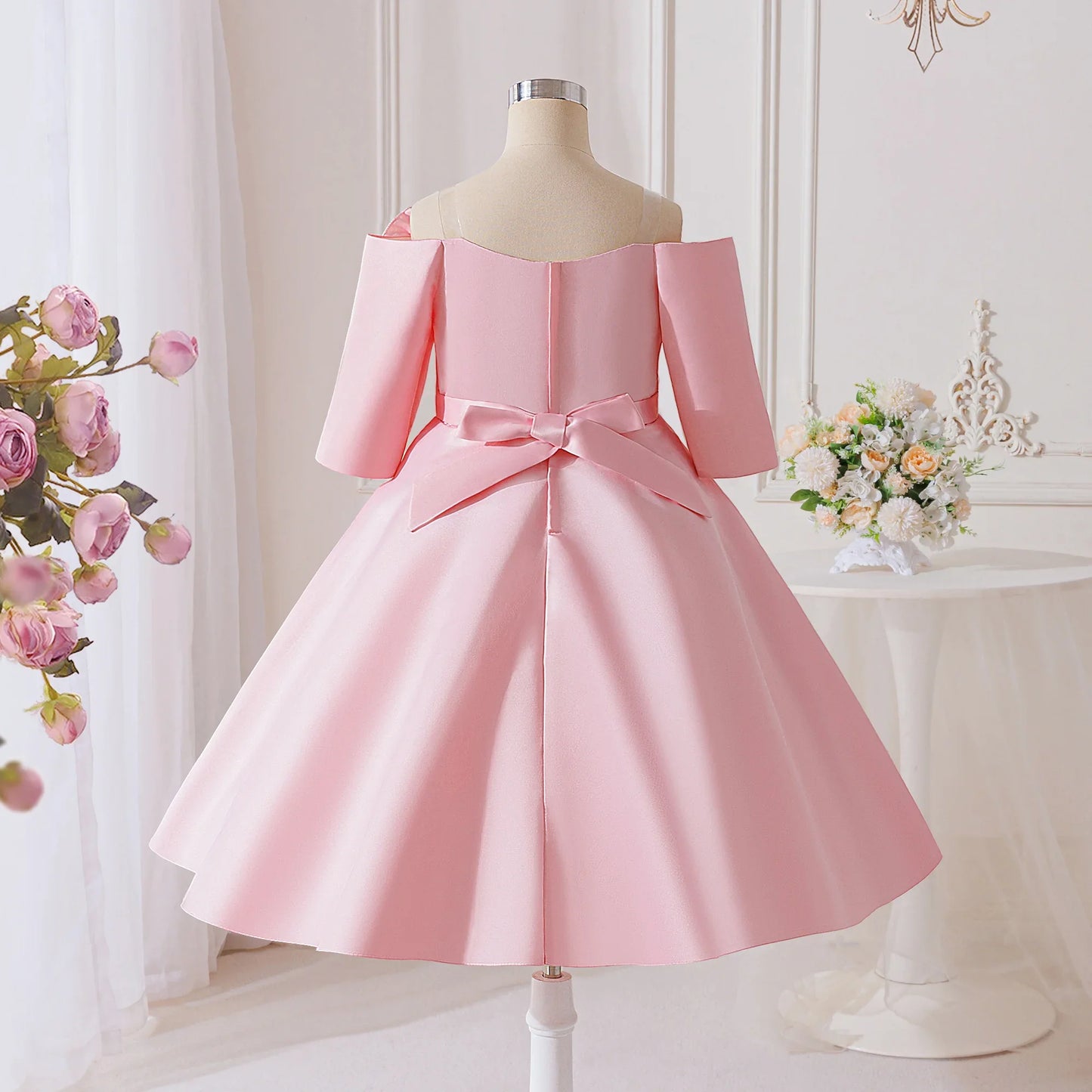 Vestido de Festa Infantil com Flores 3D de Verão Elegante para Meninas Vestido de Dama de Honra Princesa Vestido de Formatura Menina Laço Aniversário Apresentação de Piano Vestido de Noite